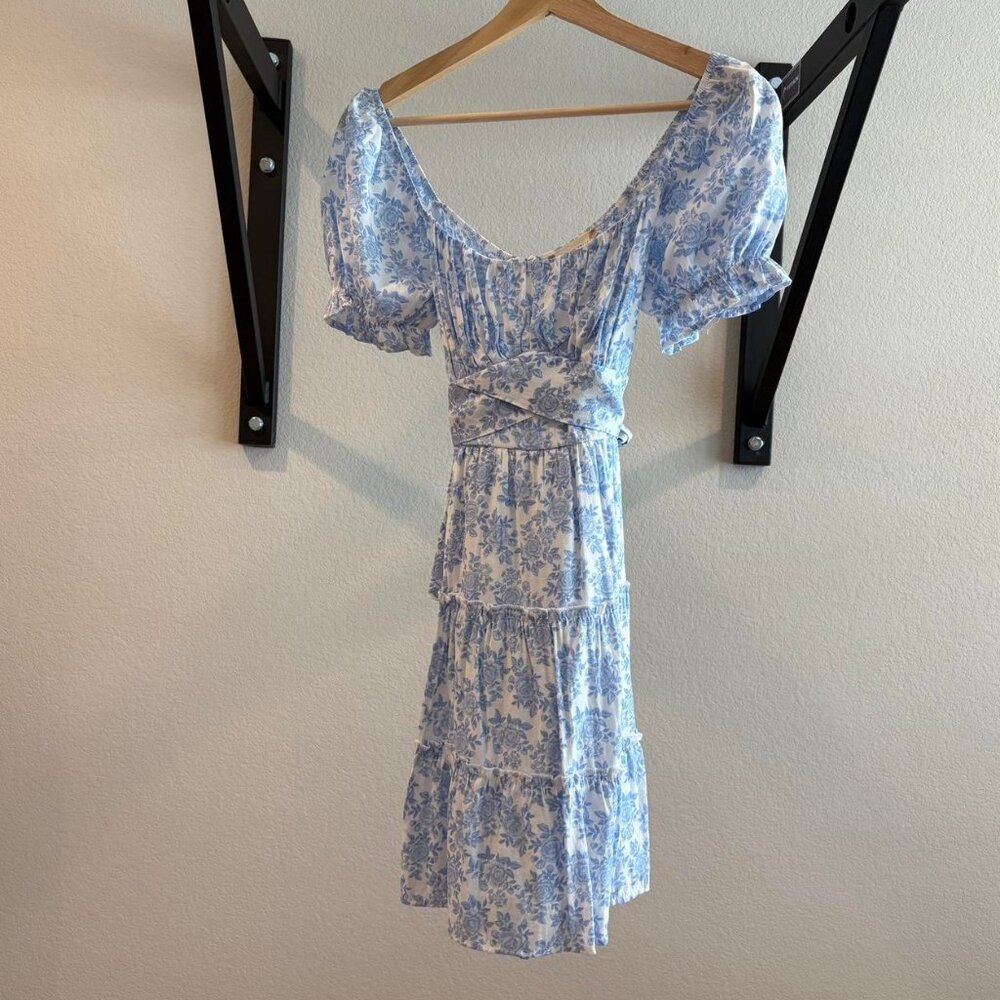 Altar'd State Blue and White Tie Back Short Dress Small